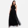 Anaya with LoveRobe Longue Robe De Soirée Robe Femme Chic Col Licou Long sans Manches avec Ceinture Robe De Bal Demoiselle d&rsquo;honneur(Noir)