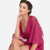 Maya Deluxe Women&rsquo;s Maxi Ladies Sequin Embellished Wrap A-Line Dress for Wedding Guest Bridesmaid Evening Prom Ball Occasion(Fuchsia)