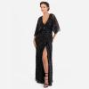 Maya Deluxe Women&rsquo;s Maxi Ladies Sequin Embellished Wrap A-Line Dress for Wedding Guest Bridesmaid Evening Prom Ball Occasion(Noir)