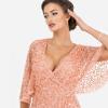 Maya Deluxe Womens Midi Ladies Sequin Embellished Cape Sleeve Wrap Dress for Wedding Guest Bridesmaid Cocktail Prom Evening Robe Femme(Apricot Blush)