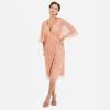 Maya Deluxe Womens Midi Ladies Sequin Embellished Cape Sleeve Wrap Dress for Wedding Guest Bridesmaid Cocktail Prom Evening Robe Femme(Apricot Blush)