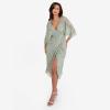Maya Deluxe Womens Midi Ladies Sequin Embellished Cape Sleeve Wrap Dress for Wedding Guest Bridesmaid Cocktail Prom Evening Robe Femme(Green Lily)
