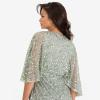 Maya Deluxe Womens Midi Ladies Sequin Embellished Cape Sleeve Wrap Dress for Wedding Guest Bridesmaid Cocktail Prom Evening Robe Femme(Green Lily)
