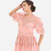 Maya Deluxe Womens Midi Ladies Sequin Embellished Short Sleeve Dress for Wedding Guest Bridesmaid Prom Ball Evening Occasion Robe Femme(Apricot Blush)