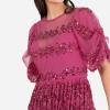 Maya Deluxe Womens Midi Ladies Sequin Embellished Short Sleeve Dress for Wedding Guest Bridesmaid Prom Ball Evening Occasion Robe Femme(Fuchsia)