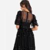 Maya Deluxe Womens Midi Ladies Sequin Embellished Short Sleeve Dress for Wedding Guest Bridesmaid Prom Ball Evening Occasion Robe Femme(Noir)