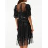 Maya Deluxe Womens Midi Ladies Sequin Embellished Short Sleeve Dress for Wedding Guest Bridesmaid Prom Ball Evening Occasion Robe Femme(Noir)
