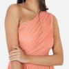Womens Ladies Maxi One Cold Shoulder Dress with Slit Split Sleeveless Prom Wedding Guest Bridesmaid Ball Evening Gown(Coral Pink)