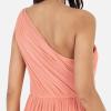 Womens Ladies Maxi One Cold Shoulder Dress with Slit Split Sleeveless Prom Wedding Guest Bridesmaid Ball Evening Gown(Coral Pink)