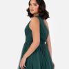 Womens Ladies Maxi One Cold Shoulder Dress with Slit Split Sleeveless Prom Wedding Guest Bridesmaid Ball Evening Gown(Emerald Green)