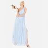 Womens Ladies Maxi One Cold Shoulder Dress with Slit Split Sleeveless Prom Wedding Guest Bridesmaid Ball Evening Gown(Light Blue)