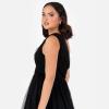 Womens Ladies Maxi One Cold Shoulder Dress with Slit Split Sleeveless Prom Wedding Guest Bridesmaid Ball Evening Gown(Noir)