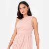 Womens Ladies Maxi One Cold Shoulder Dress with Slit Split Sleeveless Prom Wedding Guest Bridesmaid Ball Evening Gown(Peach Blush)