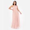 Womens Ladies Maxi One Cold Shoulder Dress with Slit Split Sleeveless Prom Wedding Guest Bridesmaid Ball Evening Gown(Peach Blush)