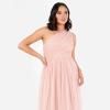 Womens Ladies Maxi One Cold Shoulder Dress with Slit Split Sleeveless Prom Wedding Guest Bridesmaid Ball Evening Gown(Peach Blush)