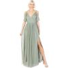 Anaya with Love Ladies Women Dress Maxi Short Sleeve Cami V Neckline Long Length Empire Waist Bridesmaid Wedding Guest Prom Robe Femme(Frosty Green)
