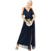 Anaya with Love Ladies Women Dress Maxi Short Sleeve Cami V Neckline Long Length Empire Waist Bridesmaid Wedding Guest Prom Robe Femme(Navy Blue)