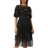 Maya Deluxe Womens Midi Ladies Sequin Embellished Short Sleeve Dress for Wedding Guest Bridesmaid Prom Ball Evening Occasion Robe Femme(Noir)
