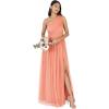 Womens Ladies Maxi One Cold Shoulder Dress with Slit Split Sleeveless Prom Wedding Guest Bridesmaid Ball Evening Gown(Coral Pink)
