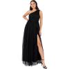 Womens Ladies Maxi One Cold Shoulder Dress with Slit Split Sleeveless Prom Wedding Guest Bridesmaid Ball Evening Gown(Noir)