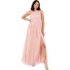 Womens Ladies Maxi One Cold Shoulder Dress with Slit Split Sleeveless Prom Wedding Guest Bridesmaid Ball Evening Gown(Peach Blush)