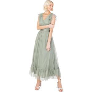 Anaya with Love Ladies Maxi Dress for Women V Neckline Sleeveless Frilly for Wedding Guest Bridesmaid Prom Long High Empire Waist Tiered Robe Femme (Lot de 1)(Frosted Green)