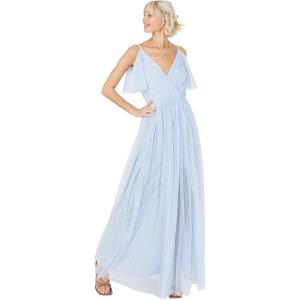 Anaya with Love Ladies Women Dress Maxi Short Sleeve Cami V Neckline Long Length Empire Waist Bridesmaid Wedding Guest Prom Robe Femme(Light Blue)