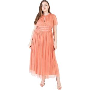 Anaya with Love Women&rsquo;s Ladies Midaxi Dress High Waist Keyhole Short Flutter Sleeve Crew Neckline for Wedding Guest Bridesmaids Prom(Coral Pink)