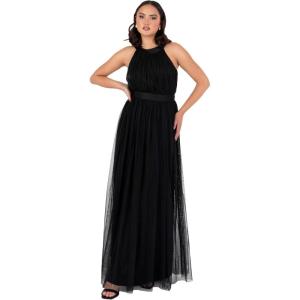 Anaya with LoveRobe Longue Robe De Soirée Robe Femme Chic Col Licou Long sans Manches avec Ceinture Robe De Bal Demoiselle d&rsquo;honneur(Noir)