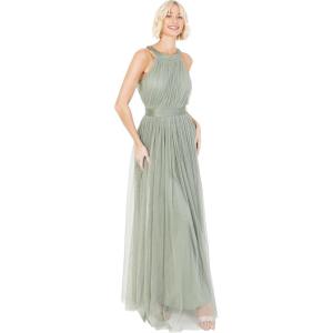 Anaya with LoveRobe Longue Robe De Soirée Robe Femme Chic Col Licou Long sans Manches avec Ceinture Robe De Bal Demoiselle d&rsquo;honneur(Vert Givré)