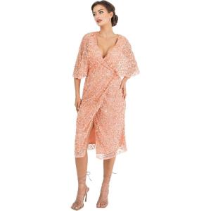 Maya Deluxe Womens Midi Ladies Sequin Embellished Cape Sleeve Wrap Dress for Wedding Guest Bridesmaid Cocktail Prom Evening Robe Femme(Apricot Blush)