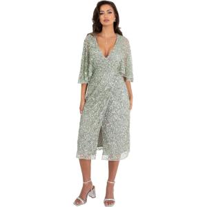 Maya Deluxe Womens Midi Ladies Sequin Embellished Cape Sleeve Wrap Dress for Wedding Guest Bridesmaid Cocktail Prom Evening Robe Femme(Green Lily)
