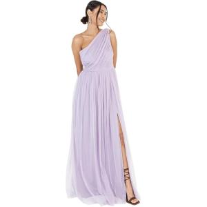 Womens Ladies Maxi One Cold Shoulder Dress with Slit Split Sleeveless Prom Wedding Guest Bridesmaid Ball Evening Gown(Dusty Lilac)