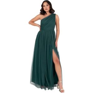 Womens Ladies Maxi One Cold Shoulder Dress with Slit Split Sleeveless Prom Wedding Guest Bridesmaid Ball Evening Gown(Emerald Green)