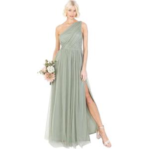 Womens Ladies Maxi One Cold Shoulder Dress with Slit Split Sleeveless Prom Wedding Guest Bridesmaid Ball Evening Gown(Forest Green)