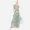 Anaya with Love Ladies Maxi Dress for Women Short Sleeve Evening Ball Gown Tiered V Neck Bow Tie Bridesmaid Wedding Guest Prom Long Robe Femme (Lot de 1)(Frosted Green)