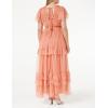 Anaya with Love Ladies Maxi Dress for Women Short Sleeve Evening Ball Gown Tiered V Neck Bow Tie Bridesmaid Wedding Guest Prom Long Robe Femme (Lot de 1)(Coral Pink)