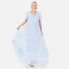 Anaya with Love Ladies Maxi Dress for Women Short Sleeve Evening Ball Gown Tiered V Neck Bow Tie Bridesmaid Wedding Guest Prom Long Robe Femme (Lot de 1)(Light Blue)