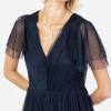 Anaya with Love Ladies Maxi Dress for Women Short Sleeve Evening Ball Gown Tiered V Neck Bow Tie Bridesmaid Wedding Guest Prom Long Robe Femme (Lot de 1)(Navy Blue)