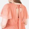 Anaya with Love Ladies Maxi Dress for Women Short Sleeve Evening Ball Gown Tiered V Neck Bow Tie Bridesmaid Wedding Guest Prom Long Robe Femme (Lot de 1)(Coral Pink)