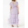 Anaya with Love Ladies Maxi Dress for Women Short Sleeve Evening Ball Gown Tiered V Neck Bow Tie Bridesmaid Wedding Guest Prom Long Robe Femme (Lot de 1)(Dusty Lilac)