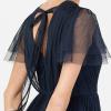 Anaya with Love Ladies Maxi Dress for Women Short Sleeve Evening Ball Gown Tiered V Neck Bow Tie Bridesmaid Wedding Guest Prom Long Robe Femme (Lot de 1)(Navy Blue)