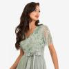 Maya Deluxe Womens Maxi Dress Ladies Ball Gown for Wedding Guest Embellished Tie Waist V Neck Bridesmaid Prom Evening Occasion Robe Femme(Green Lily)