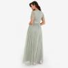 Maya Deluxe Womens Maxi Dress Ladies Ball Gown for Wedding Guest Embellished Tie Waist V Neck Bridesmaid Prom Evening Occasion Robe Femme(Green Lily)