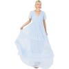 Anaya with Love Ladies Maxi Dress for Women Short Sleeve Evening Ball Gown Tiered V Neck Bow Tie Bridesmaid Wedding Guest Prom Long Robe Femme (Lot de 1)(Light Blue)