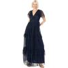 Anaya with Love Ladies Maxi Dress for Women Short Sleeve Evening Ball Gown Tiered V Neck Bow Tie Bridesmaid Wedding Guest Prom Long Robe Femme (Lot de 1)(Navy Blue)