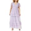Anaya with Love Ladies Maxi Dress for Women Short Sleeve Evening Ball Gown Tiered V Neck Bow Tie Bridesmaid Wedding Guest Prom Long Robe Femme (Lot de 1)(Dusty Lilac)
