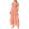 Anaya with Love Ladies Maxi Dress for Women Short Sleeve Evening Ball Gown Tiered V Neck Bow Tie Bridesmaid Wedding Guest Prom Long Robe Femme (Lot de 1)(Coral Pink)