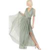 Anaya with Love Ladies Maxi Dress for Women V Neckline Short Sleeve Frilly Long Empire Waist for Wedding Guest Bridesmaid Maid of Honour Robe Femme (Lot de 1)(Frosted Green)