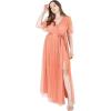 Anaya with Love Ladies Maxi Dress for Women V Neckline Short Sleeve Frilly Long Empire Waist for Wedding Guest Bridesmaid Maid of Honour Robe Femme (Lot de 1)(Coral Pink)